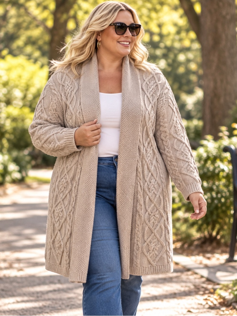 Anthropologie Neutral Cable-Knit Shawl Collar Cardigan - Beige
